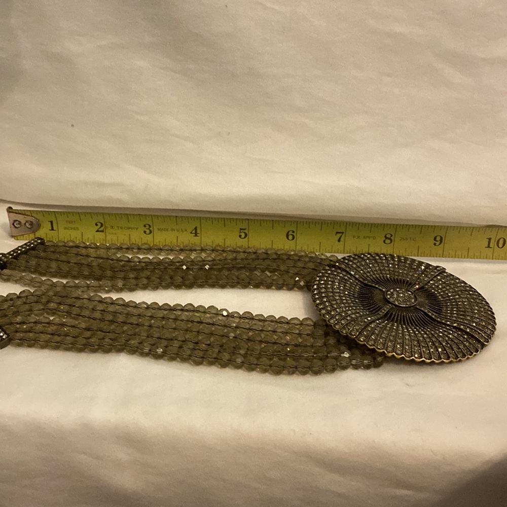 Heidi Daus beaded smoky quartz 6 strand Belgium Disc pendant choker necklace - Picture 12 of 15